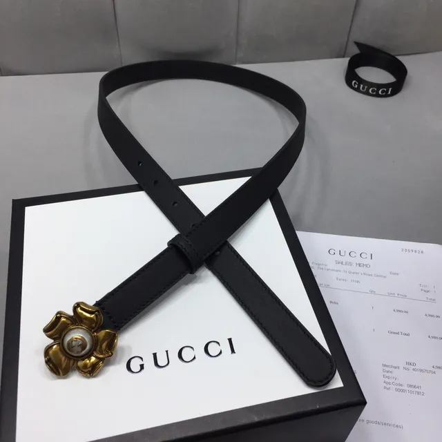 Gucci ফ্লোরাল বাকেল কালো চামড়ার বেল্ট 6