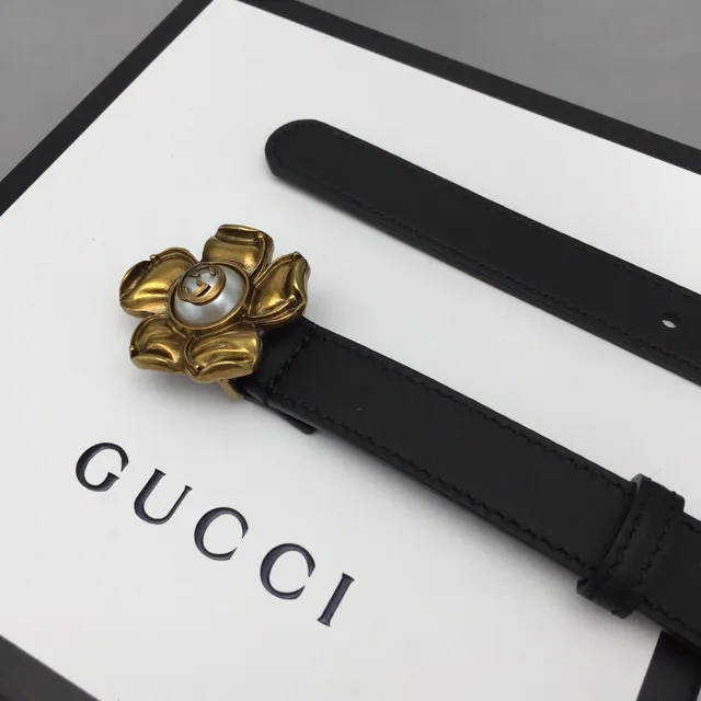 Gucci ফ্লোরাল বাকেল কালো চামড়ার বেল্ট 8