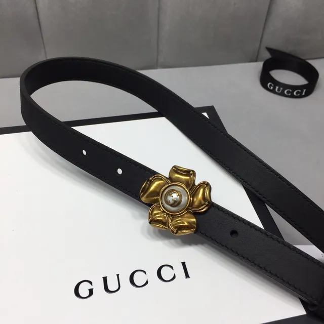 Gucci ফ্লোরাল বাকেল কালো চামড়ার বেল্ট 9