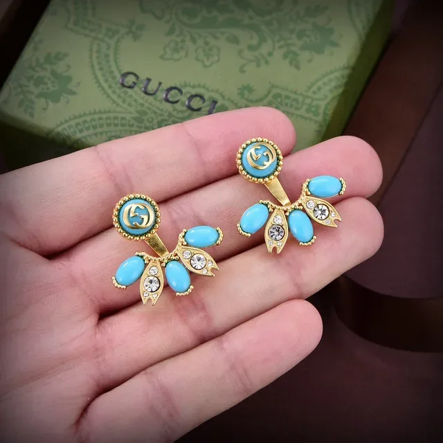 Gucci Aretes Abanico Floral Double-G Esmalte y Cristal 2