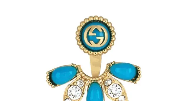 Gucci Aretes Abanico Floral Double-G Esmalte y Cristal 6