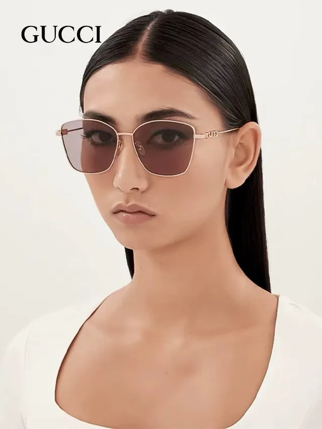 Gucci Geometric Cat-Eye Gold-Tone Gray Sunglasses 2