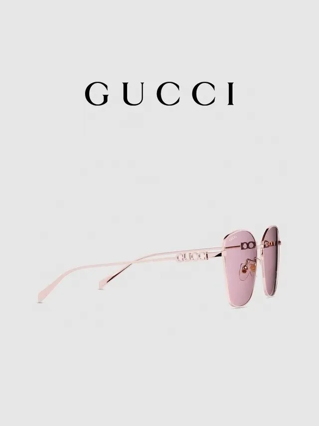 Gucci Geometric Cat-Eye Gold-Tone Gray Sunglasses 3