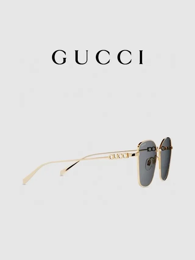 Gucci Geometric Cat-Eye Gold-Tone Gray Sunglasses 6