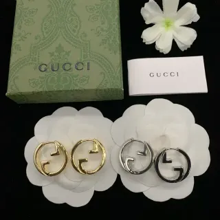 Gucci GG হুপ সোনা রুপা ইন্টারলকিং জি লোগো সিলুয়েট ইয়াররিংস