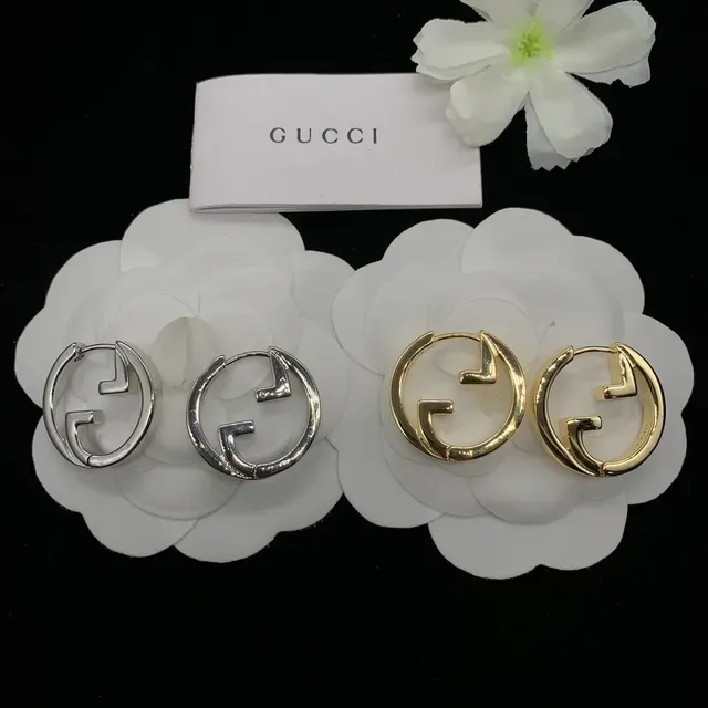 Gucci GG Hoop Gold Silver Interlocking G Logo Silhouette Earrings 2