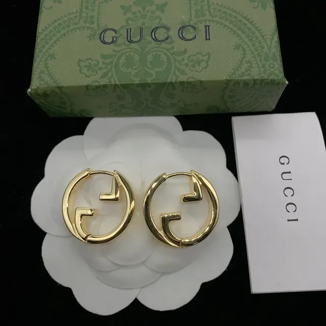 Gucci GG Hoop Gold Silver Interlocking G Logo Silhouette Earrings 3