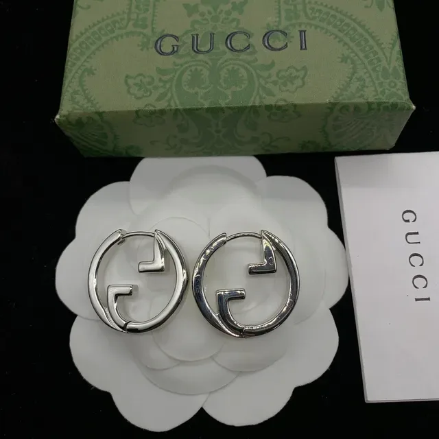 Gucci GG Hoop Gold Silver Interlocking G Logo Silhouette Earrings 4