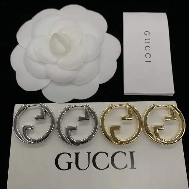 Gucci GG Hoop Gold Silver Interlocking G Logo Silhouette Earrings 5