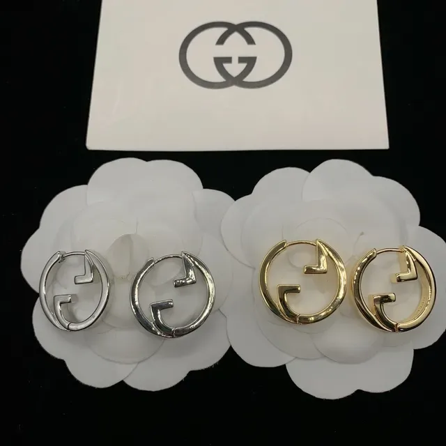 Gucci GG Hoop Gold Silver Interlocking G Logo Silhouette Earrings 6