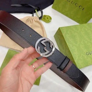 Gucci GG Marmont Black Brown Pebbled Interlocking G Buckle Leather Belt