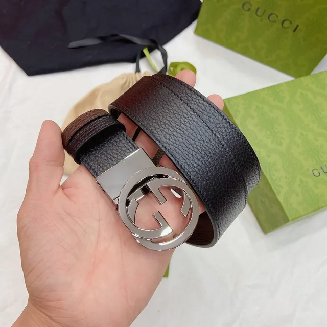 Gucci GG Marmont 黑色棕色压纹互锁G扣皮带 5