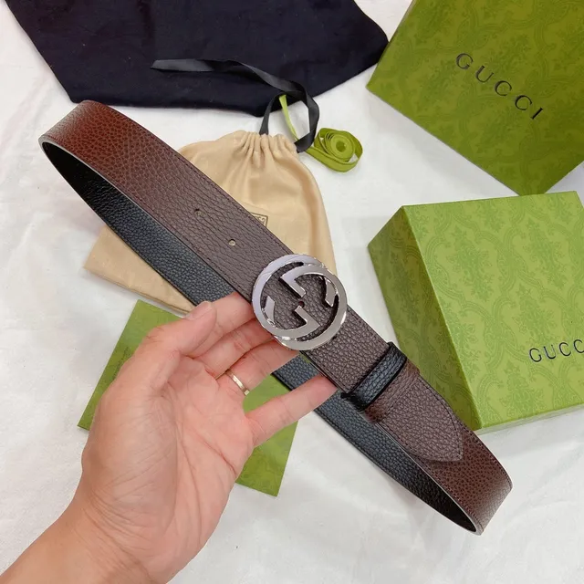 Gucci GG Marmont 黑色棕色压纹互锁G扣皮带 6