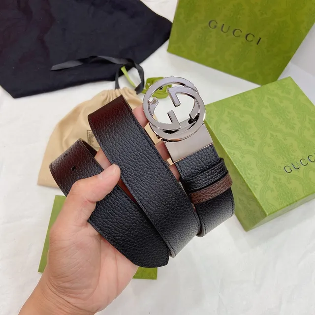 Gucci GG Marmont 黑色棕色压纹互锁G扣皮带 7