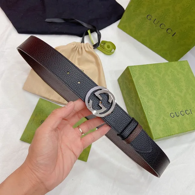 Gucci GG Marmont 黑色棕色压纹互锁G扣皮带 8