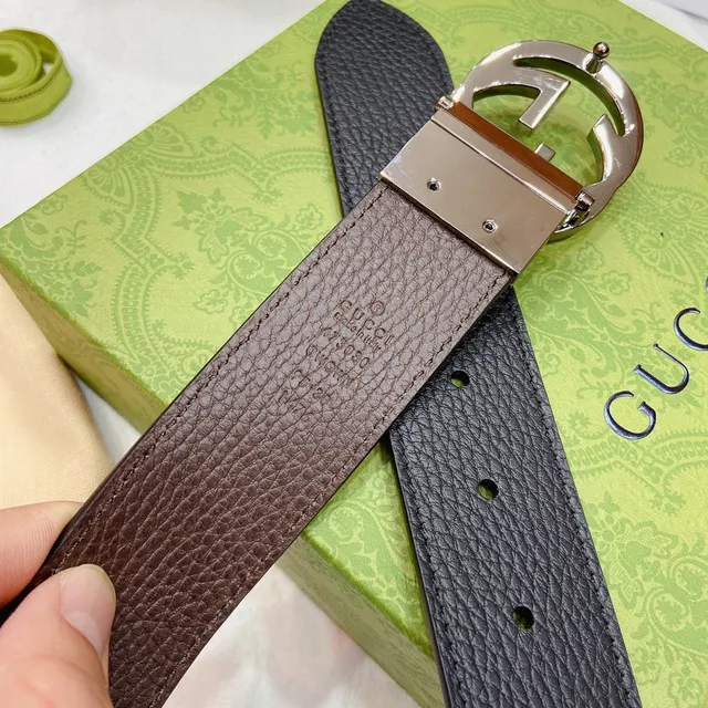 Gucci GG Marmont 黑色棕色压纹互锁G扣皮带 9