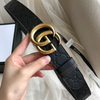 Gucci GG Marmont Preto Dourado Embossado Monograma Interlocking G Fivela Couro Cinto