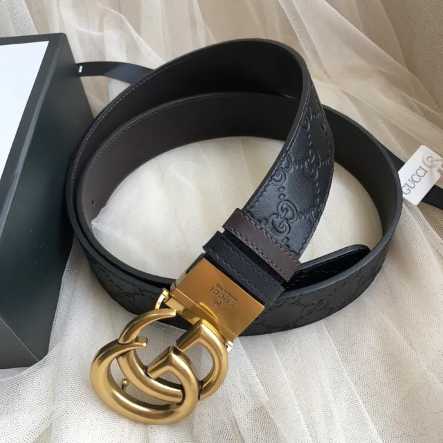 Gucci GG Marmont Negro Dorado Embossado Monograma Interlocking G Hebilla Cuero Cinturón 5