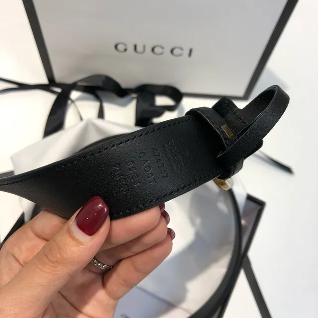 Gucci GG Marmont Black Gold Interlocking Double G Buckle Smooth Leather Belt 2