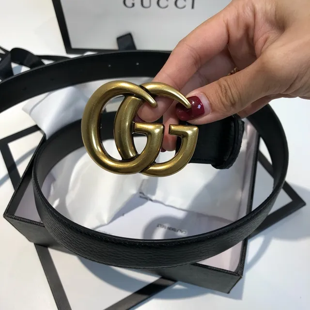 Gucci GG Marmont Black Gold Interlocking Double G Buckle Smooth Leather Belt 5