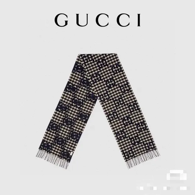 Gucci GG Marmont Black White Gingham Raised Interlocking G Monogram Scarve 4