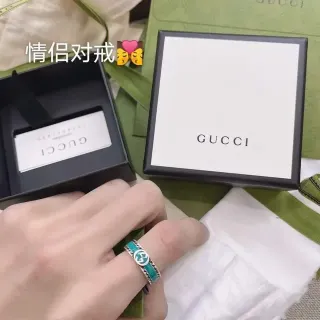 Gucci GG Marmont নীল রূপা ধাতু টারকয়েজ এনামেল ইনলে আংটি