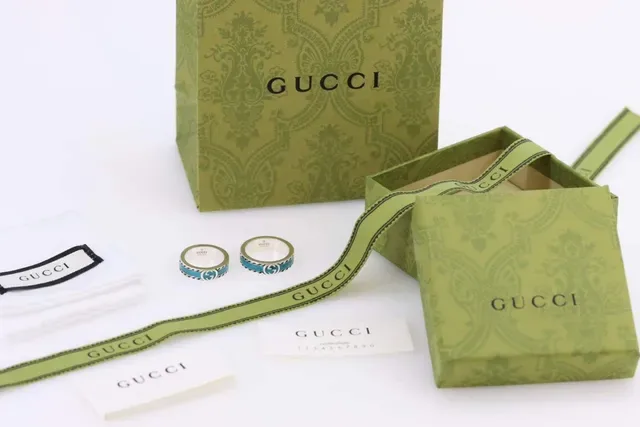 Gucci GG Marmont خاتم معدن فضي أزرق فيرغرونايت مينا مدمج 2
