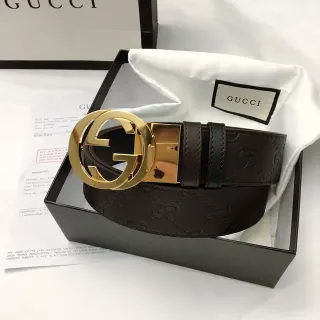 Gucci GG Marmont भूरा सोना उभरा मोनोग्राम इंटरलॉकिंग जी बकल चमड़े का बेल्ट