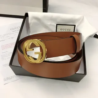 Gucci GG Marmont भूरा सोना Interlocking G बकल चिकनी पट्टा चमड़ी की बेल्ट