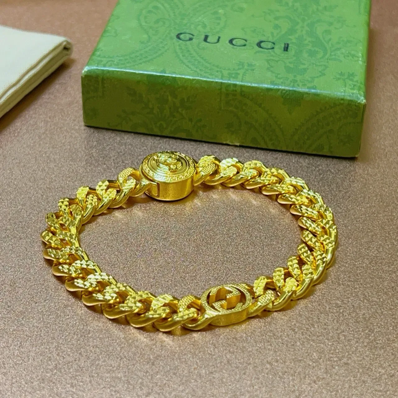 Gucci GG Marmont Gold Curb-Link Chain Interlocking G Motif Bracelet 3