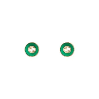 Gucci GG Marmont أقراط دبوسية خضراء مينا ذهبية