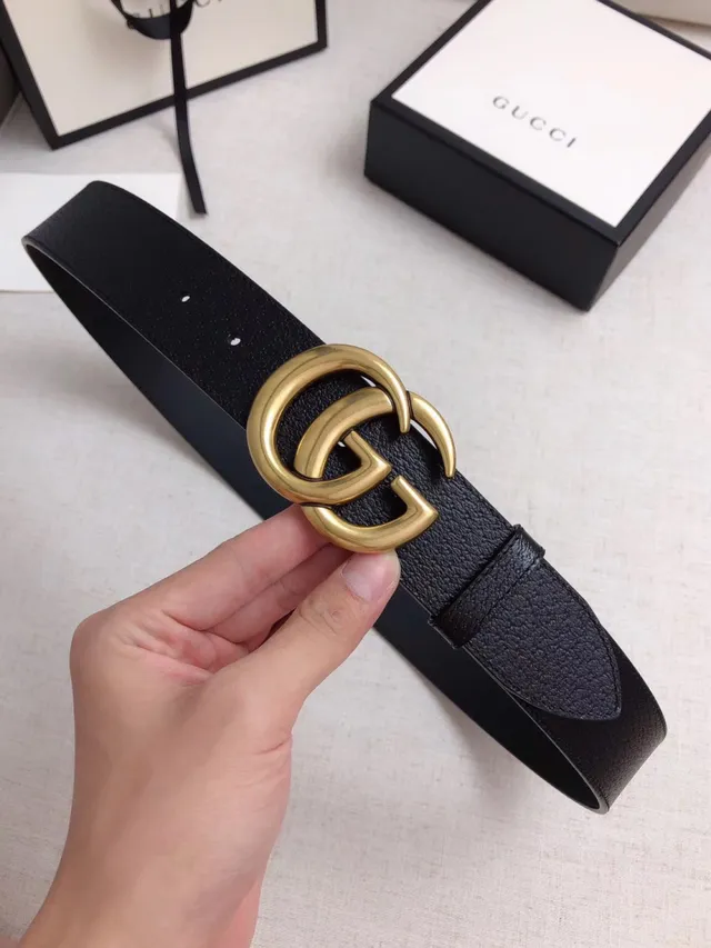 Gucci GG Marmont Interlocking Double G Black Leather Belt 2