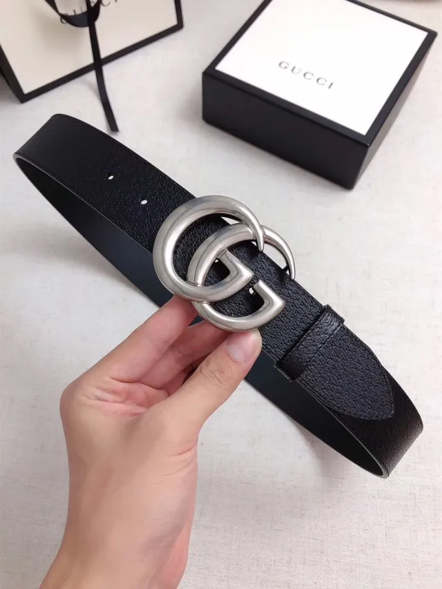 Gucci GG Marmont Interlocking Double G Black Leather Belt 9