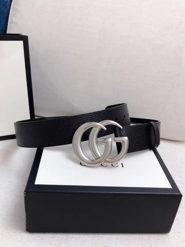 Gucci GG Marmont Interlocking Double G Black Leather Belt 11
