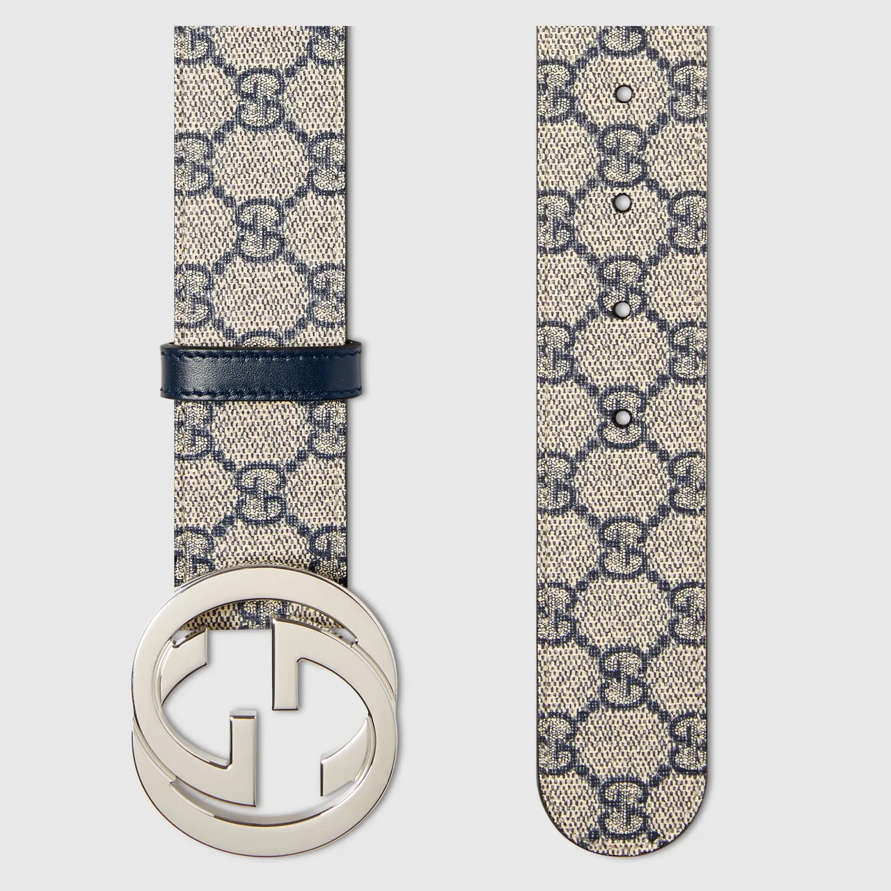 Gucci GG Marmont Interlocking G Buckle Beige and Navy Leather Belt 2