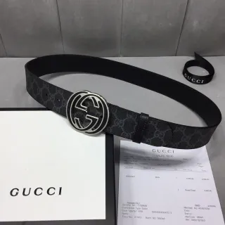 Gucci GG Marmont Interlocking G Buckle काला चमड़े का बेल्ट