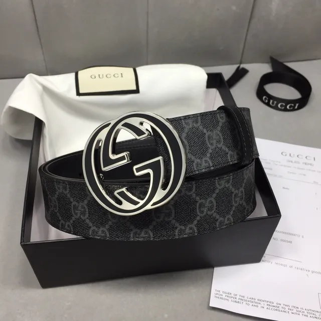 Gucci GG Marmont Interlocking G Buckle Black Leather Belt 5