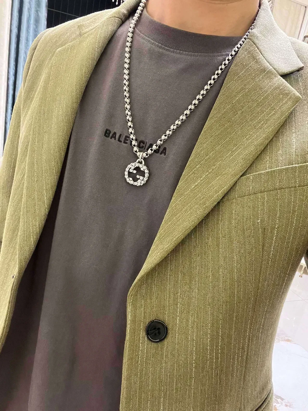 Gucci GG Marmont Interlocking G Pendant Silver-Toned Beaded Chain Necklace 8