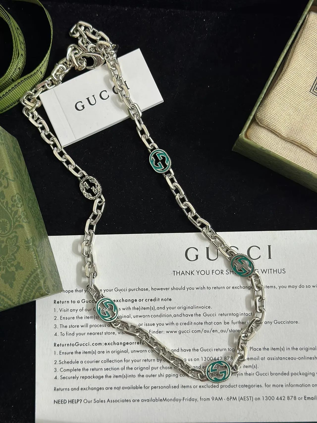 গুক্কি GG Marmont রূপা সবুজ কার্ব চেইন এনামেল interlocking G মেডেলিয়নস নেকলেস 5