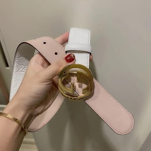 Gucci GG Marmont White Gold Embossed Monogram Interlocking G Buckle Leather Belt 5