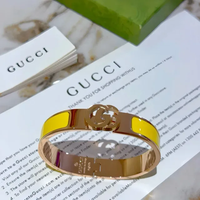 Gucci GG Marmont Pulsera Bisagra Esmalte Amarillo Oro Rosa 7