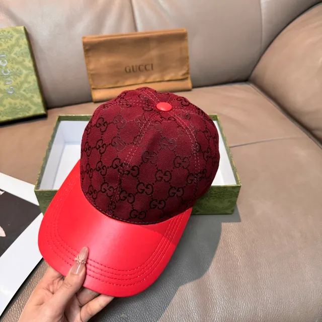 Gucci GG Monogram বার্গান্ডি এবং লাল বেসবল ক্যাপ 6