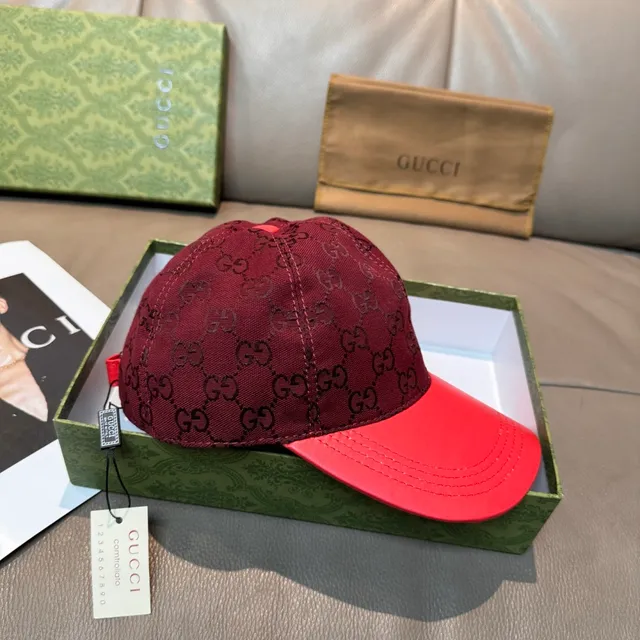 Gucci GG Monogram বার্গান্ডি এবং লাল বেসবল ক্যাপ 8