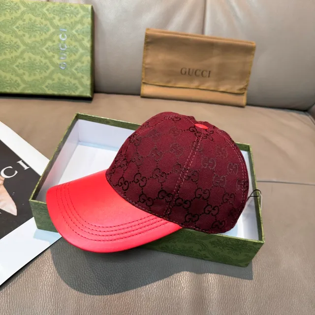 Gucci GG Monogram বার্গান্ডি এবং লাল বেসবল ক্যাপ 9