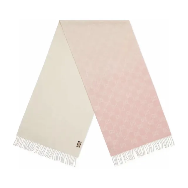 গুক্কি GG Monogram গোলাপি বেইজ ডাবল-ফেসড মনোগ্রাম ক্যাশমিয়ার স্কার্ফ 2