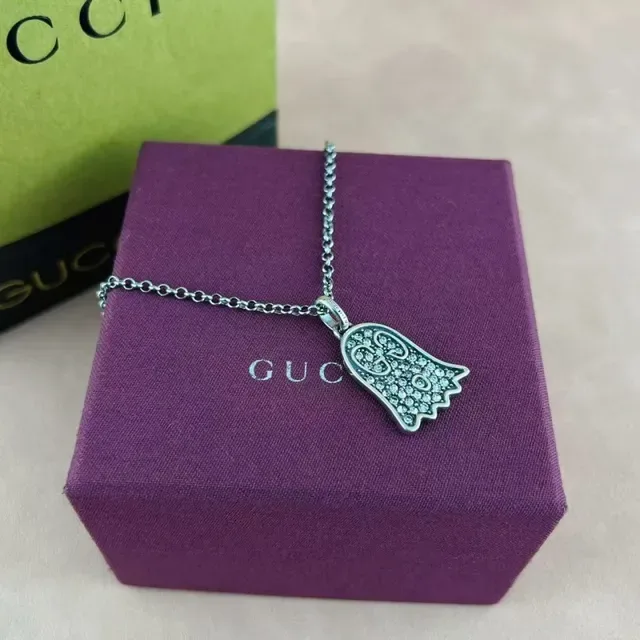 Gucci Ghost Pendant Silver-Tone Crystal Necklace 5