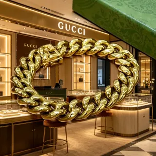 Gucci Gold Oversized Sculptural Chain High-Polish Metal Jewelry
