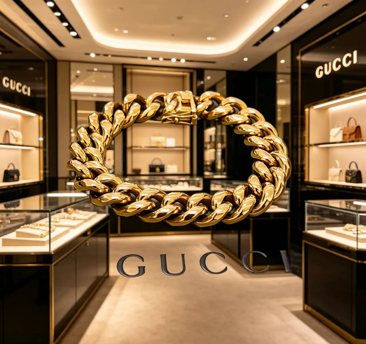 Gucci Gold Oversized Sculptural Chain High-Polish Metal Jewelry 7
