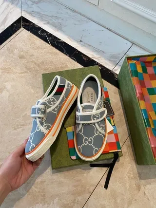 Gucci gris naranja GG Monogram Print cierre con correa Velcro zapatillas lifestyle 2