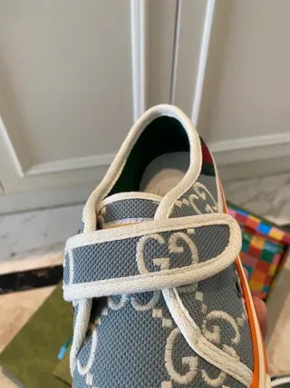Gucci gris naranja GG Monogram Print cierre con correa Velcro zapatillas lifestyle 3